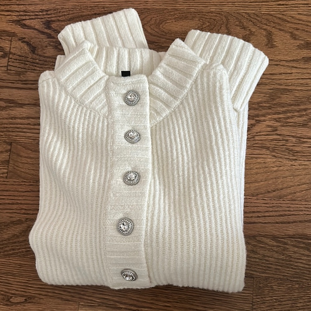 Talbots White Cardigan Sweater with Ribbed Knit